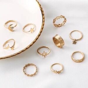 *MISHA* 10-Pc Gold x Rhinestone Star Fashion Ring Set